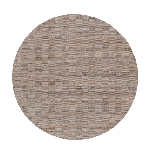 Beaver Brown, Textured, Modern Grid Pattern, Polyester, Hand Loomed, Round, Oriental 