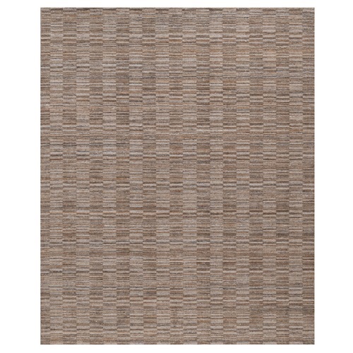 Beaver Brown, Modern Grid Pattern, Polyester, Textured, Hand Loomed, Oriental 