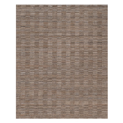 Beaver Brown, Modern Grid Pattern, Polyester, Textured, Hand Loomed, Oriental 