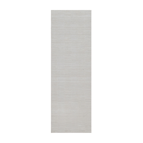 Daisy White, Plain Modern Striae Design, Textured, Hand Loomed, Polyester, Runner, Oriental 