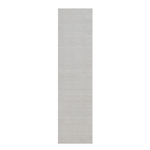 Daisy White, Plain Modern Striae Design, Textured, Hand Loomed, Polyester, Runner, Oriental 