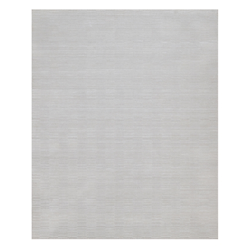 Daisy White, Plain Modern Striae Design, Textured, Hand Loomed, Polyester, Oriental 