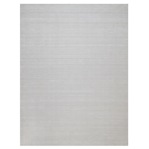 Daisy White, Hand Loomed, Plain Modern Striae Design, Textured, Polyester, Oriental 