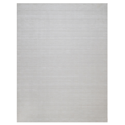 Daisy White, Plain Modern Striae Design, Textured, Polyester, Hand Loomed, Oriental 