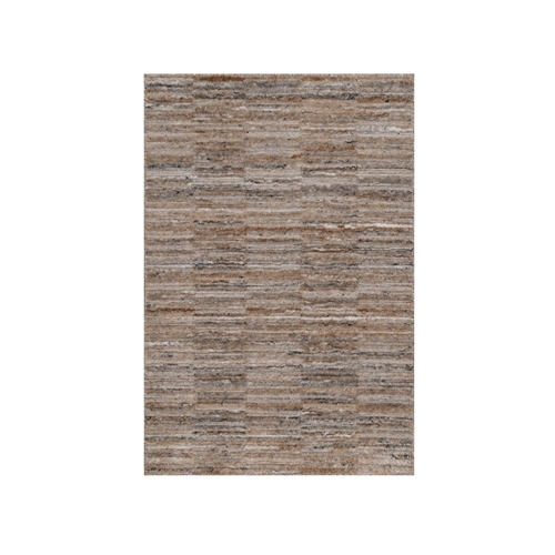 Beaver Brown, Modern Grid Pattern, Polyester, Textured, Hand Loomed, Mat, Sample, Oriental 