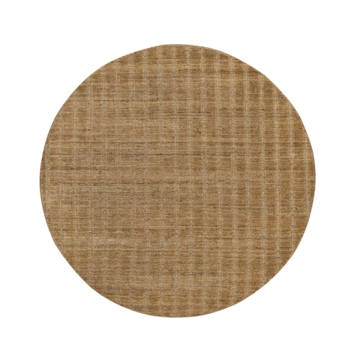 Camel Brown, Vertical Stripes Design with Salt and Pepper Effect, Hand Loomed, Undyed Natural Wool, Round, Oriental 