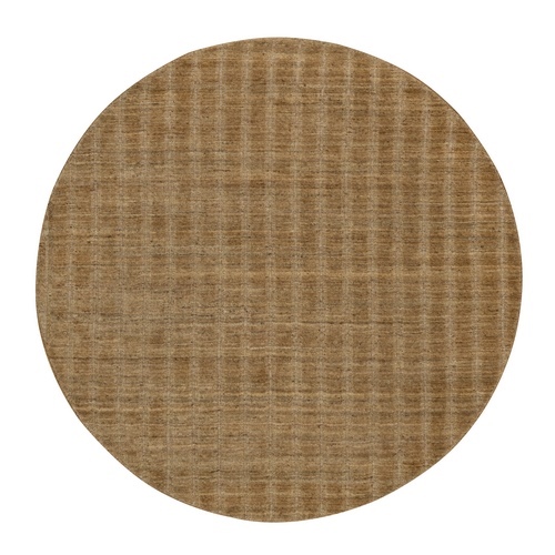 Camel Brown, Undyed Natural Wool, Vertical Stripes Design with Salt and Pepper Effect, Hand Loomed, Round, Oriental 