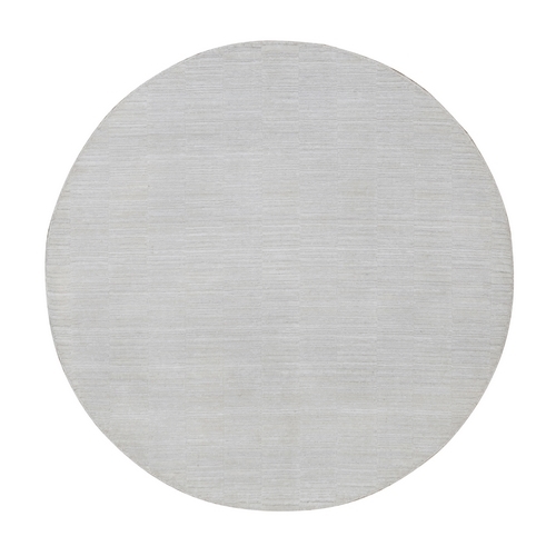 Daisy White, Hand Loomed, Polyester, Plain Modern Striae Design, Textured, Round, Oriental 