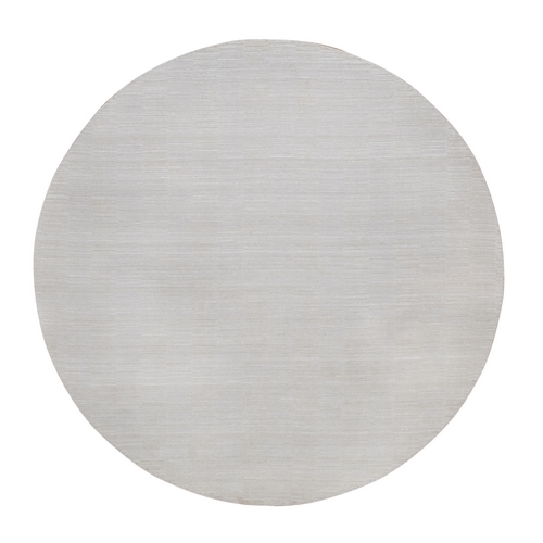 Daisy White, Hand Loomed, Plain Modern Striae Design, Textured, Polyester, Round, Oriental 