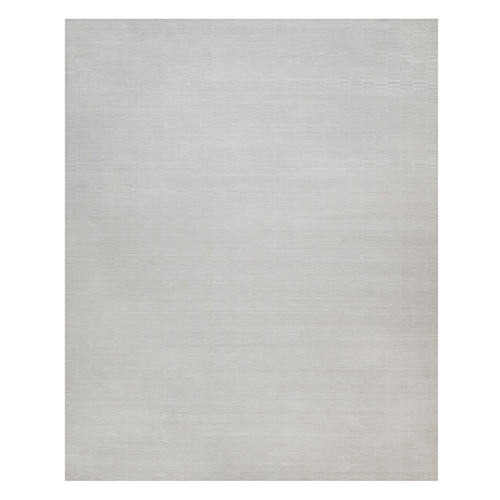 Daisy White, Hand Loomed, Plain Modern Striae Design, Textured, Polyester, Oversized, XL, Oriental 