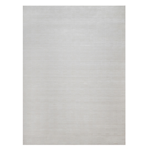 Daisy White, Polyester, Plain Modern Striae Design, Textured, Hand Loomed, Oriental 