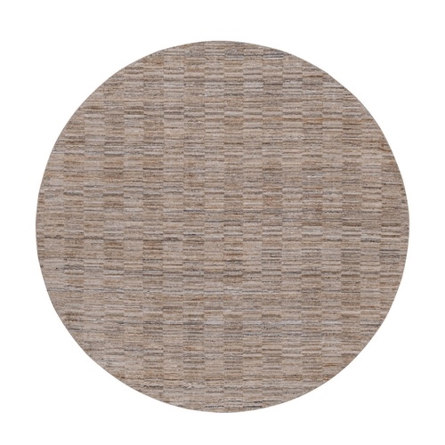 Beaver Brown, Modern Grid Pattern, Polyester, Textured, Hand Loomed, Round, Oriental 