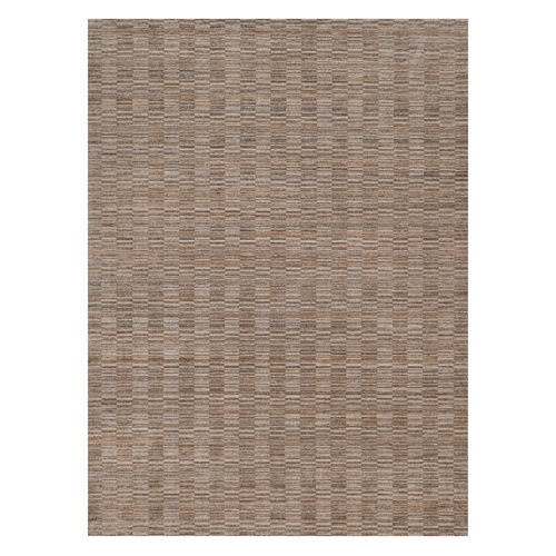 Beaver Brown, Textured, Hand Loomed, Modern Grid Pattern, Polyester, XL, Oversized, Oriental 