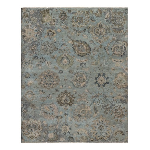Storm Gray, Borderless Oushak with All Over Leaf Design, Densely Woven, Hand Knotted, 100% Wool, Oriental 