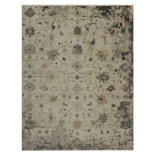 Oyster White, Oushak with All Over Leaf Design, Hand Knotted, 100% Wool, Densely Woven, Oriental 