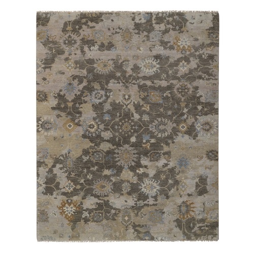 Cedar Brown, Hand Knotted, Borderless Oushak with All Over Leaf Design, 100% Wool, Densely Woven, Oriental 