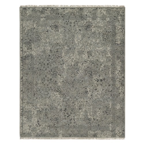 Light Gray, Tone on Tone, Broken and Erased Kashan Design, Pure Wool, Hand Knotted, Oriental 