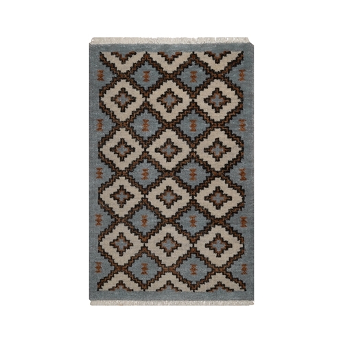Silver Blue, Southwestern American Indian Design with Piled Construction, Plush and Lush, Hand Knotted, Pure Wool, Mat, Sample, Oriental 