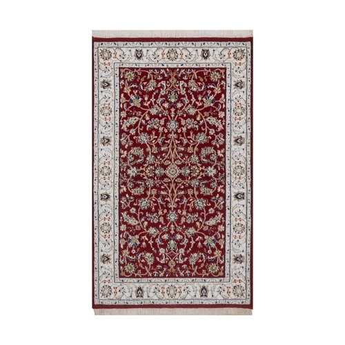 Rhubarb Red, Nain with All Over Flower Design, Soft Pile, Hand Knotted, Wool and Silk, 250 KPSI, Oriental 
