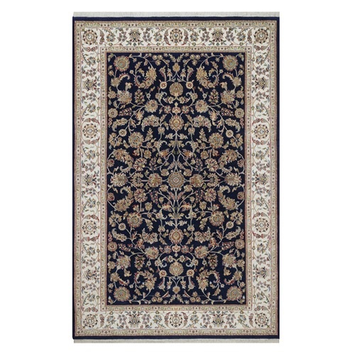 Midnight Blue, Nain with All Over Flower Design, Soft Pile, Wool and Silk, 250 KPSI, Hand Knotted, Oriental 