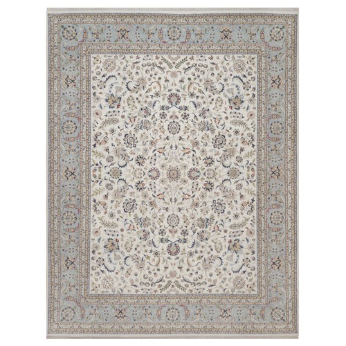 Pearl White, Hand Knotted, Nain with All Over Flower Design, 250 KPSI, Soft Pile, Wool and Silk, Oversized, XL, Oriental 