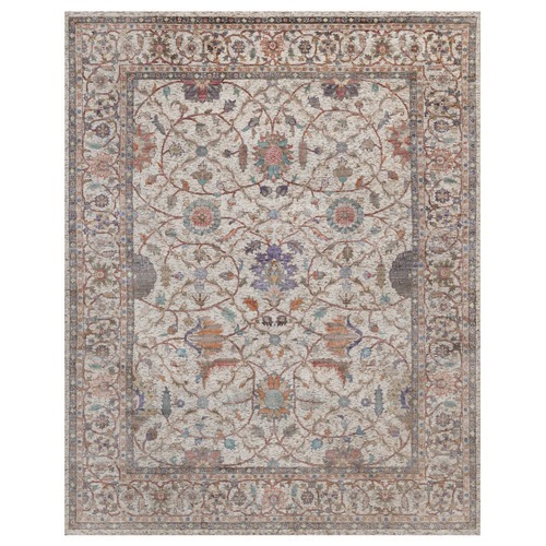 Papyrus White, Silk Progressive Kashan Design with Scrolling Vines and Flowers, Hand Knotted, Oriental 