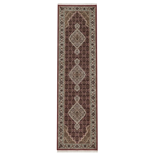 Rhubarb Red, Tabriz Mahi with Fish Medallions Design, 100% Wool, Hand Knotted, 175 KPSI, Runner, Oriental 