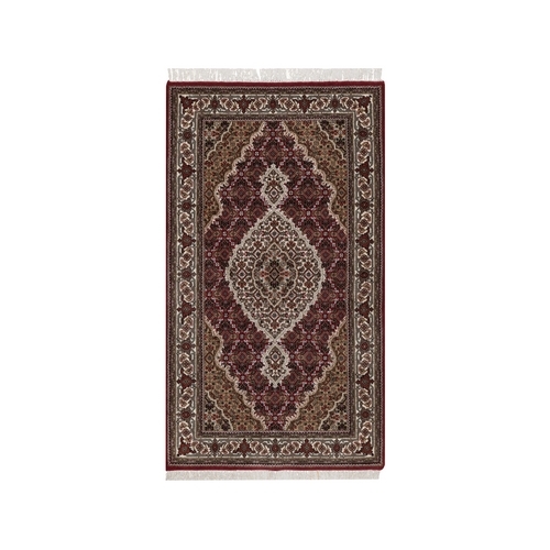 Rhubarb Red, Tabriz Mahi with Fish Medallion Design, 175 KPSI, Hand Knotted, 100% Wool, Oriental 