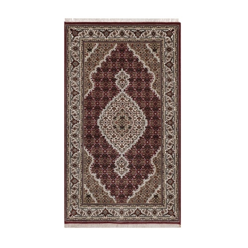 Rhubarb Red, Tabriz Mahi with Fish Medallion Design, 100% Wool, Hand Knotted, 175 KPSI, Oriental 