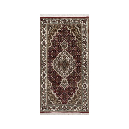 Rhubarb Red, Hand Knotted, Tabriz Mahi with Fish Medallion Design, 100% Wool, 175 KPSI, Oriental 
