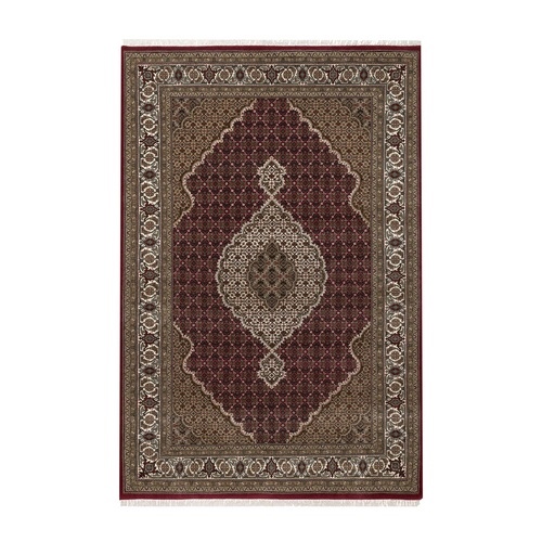 Rhubarb Red, Tabriz Mahi with Fish Medallion Design, 100% Wool, Hand Knotted, 175 KPSI, Oriental 