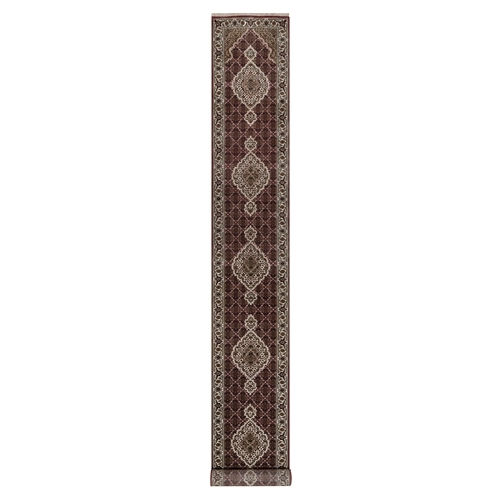 Rhubarb Red, Tabriz Mahi with Fish Medallions Design, 100% Wool, Hand Knotted, 175 KPSI, XL Runner, Oriental 