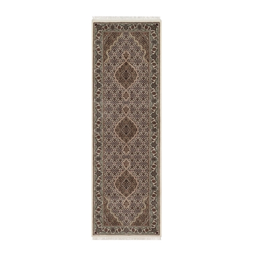 Pearl White, Tabriz Mahi with Fish Medallions Design, 100% Wool, Hand Knotted, 175 KPSI, Runner, Oriental 