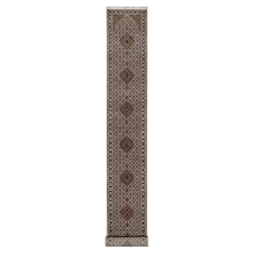Pearl White, Tabriz Mahi with Fish Medallions Design, 175 KPSI, Hand Knotted, 100% Wool, XL Runner, Oriental 
