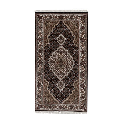 Midnight Black, Tabriz Mahi with Fish Medallion Design, Hand Knotted, 175 KPSI, 100% Wool, Oriental 