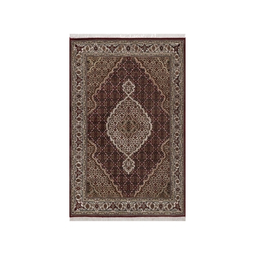Rhubarb Red, Hand Knotted, Tabriz Mahi with Fish Medallion Design, 100% Wool, 175 KPSI, Oriental 