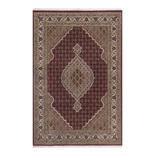 Rhubarb Red, 175 KPSI, Tabriz Mahi with Fish Medallion Design, Hand Knotted, 100% Wool, Oriental 
