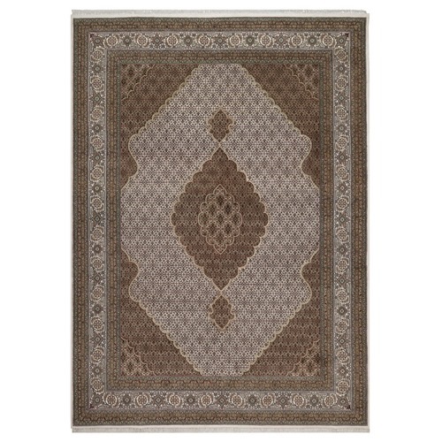 Pearl White, Hand Knotted, Tabriz Mahi with Fish Medallion Design, 100% Wool, 175 KPSI, Oriental 