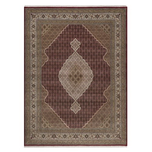 Rhubarb Red, Tabriz Mahi with Fish Medallion Design, 100% Wool, Hand Knotted, 175 KPSI, Oriental 