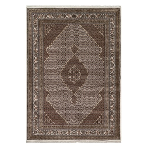 Pearl White, Hand Knotted, Tabriz Mahi with Fish Medallion Design, 100% Wool, 175 KPSI, Oriental 