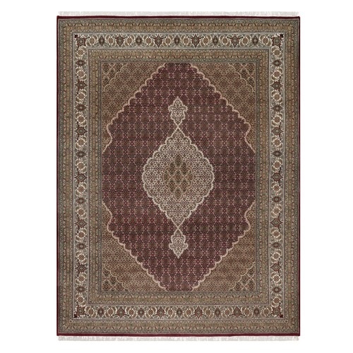 Rhubarb Red, Tabriz Mahi with Fish Medallion Design, Hand Knotted, 100% Wool, 175 KPSI, Oriental 