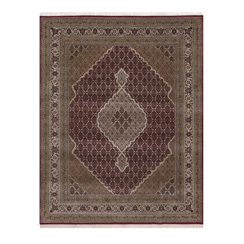 Rhubarb Red, 175 KPSI, Tabriz Mahi with Fish Medallion Design, 100% Wool, Hand Knotted, Oriental 