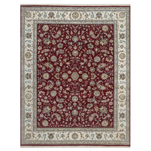 Savvy Red, Nain with All Over Flower Pattern, 250 KPSI, Hand Knotted, Wool and Silk, Soft Pile, Oriental 