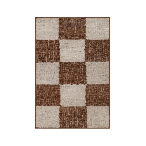 Brown and Beige, Flat Weave, Durie Kilim with Box Design, 100% Wool, Hand Woven, Sample, Mat, Oriental Rug