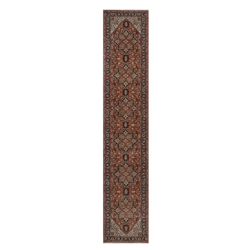 Auburn Red, Antiqued Fine Heriz Re-Creation, Medallions Design, Hand Knotted, Hand Spun New Zealand Wool, Denser Weave, Vegetable Dyes, Runner, Oriental 