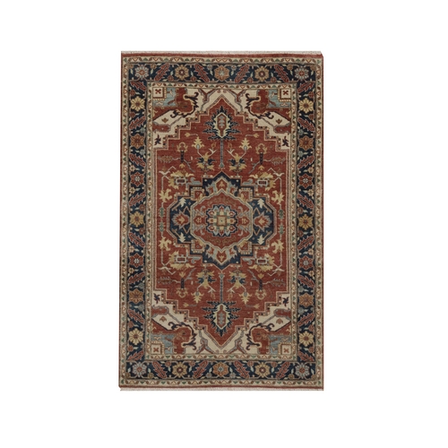 Auburn Red, Antiqued Fine Heriz Re-Creation, Medallion Design, Hand Knotted, Hand Spun New Zealand Wool, Vegetable Dyes, Soft Pile, Denser Weave, Oriental 