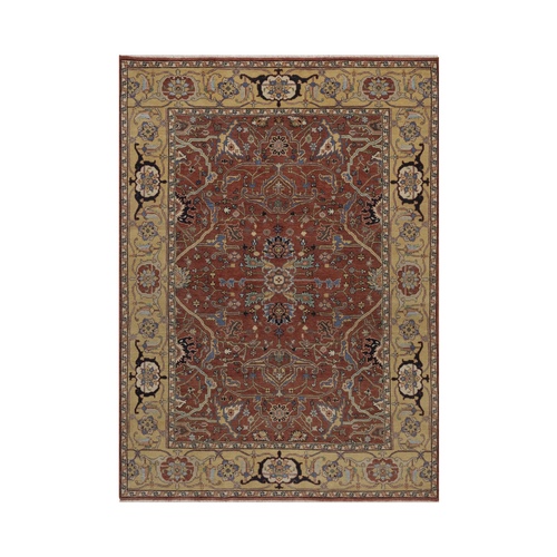 Auburn Red, Antiqued Fine Heriz Re-Creation, All Over Design, Hand Knotted, Hand Spun New Zealand Wool, Soft Pile, Vegetable Dyes, Oriental 