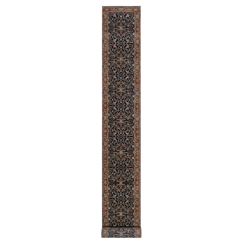 Midnight Blue, Antiqued Fine Heriz Re-Creation, All Over Design, Hand Spun New Zealand Wool, Denser Weave, Vegetable Dyes, Hand Knotted, XL Runner, Oriental 