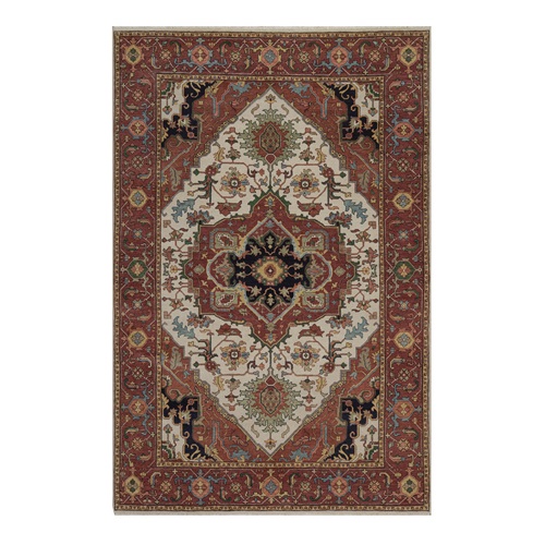 Chiffon White, Antiqued Fine Heriz Re-Creation with Medallion Design, Hand Knotted, Hand Spun New Zealand Wool, Soft Pile, Vegetable Dyes, Oriental 