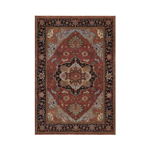 Barn Red, Antiqued Fine Heriz Re-Creation, Medallion Design, Hand Knotted, Hand Spun New Zealand Wool, Denser Weave, Soft Pile, Vegetable Dyes, Oriental Rug